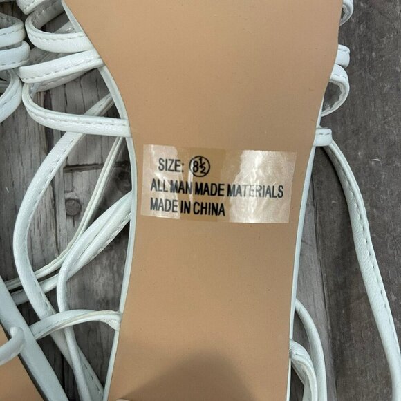 Lulu's Lace-up Strappy White Sandals Size 8.5 M Square Toe Low Block Heel - Picture 13 of 13